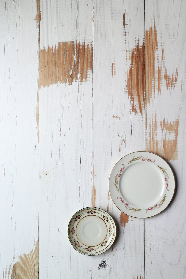 Whitewashed Reclaimed Wood Photography Backdrop 2 ft x 3 ft board | 3 mm thick with two antique plates
