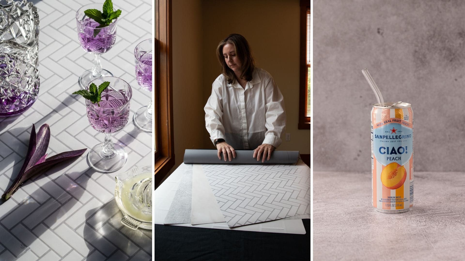 A grid of photos of roll-up photography backdrops