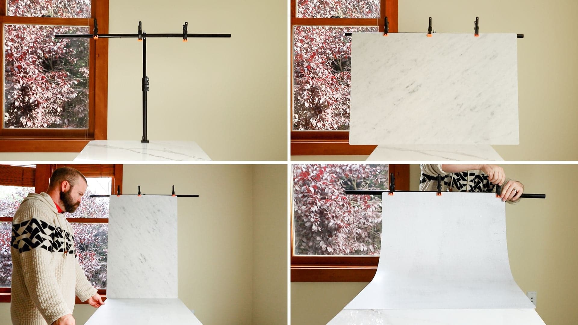 Backdrop Stands grid holding up photography backdrops