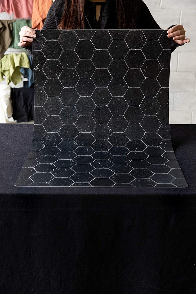 Bessie Bakes Super-Thin & Pliable Black Hexagon Moroccan Tiles with Silver Lines Replicated Photography Backdrop 2 Feet Wide x 3 Feet Long
