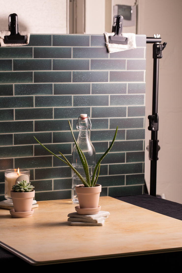 Bessie Bakes Green Subway Tile with White Grout Replicated Photography Backdrop 2 Feet Wide x 3 Feet Long 3 mm Thick