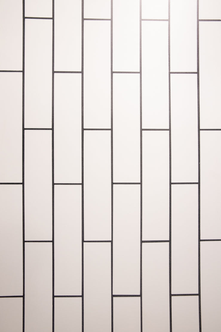 Bessie Bakes Super-Thin White Subway Tile with Black Grout Replicated Photography Backdrop 2 Feet Wide x 3 Feet Long