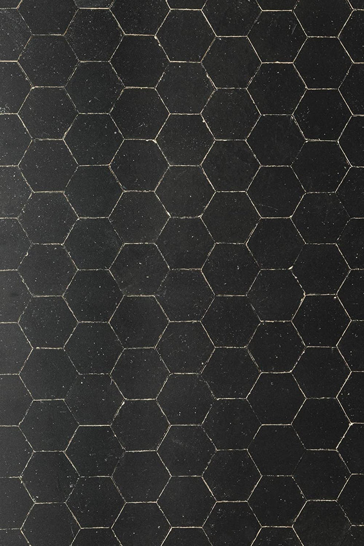 Bessie Bakes Black Hexagon Moroccan Tiles with Gold Lines Replicated Photography Backdrop 2 Feet Wide x 3 Feet Long 3 mm Thick