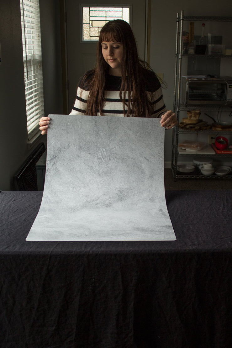 Super-Thin & Pliable Abstract Concrete Photography Backdrop 2 ft x 3 ft | Lightweight, Moisture & Stain-Resistant behind the scenes