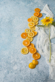 Blue Stone Photography Backdrop 2 ft x 3ft board with lemons and sunflowers