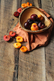 Dark Brown Reclaimed Barn Wood Replica Photography Backdrop 2 ft x 3ft board with apricots in a bowl