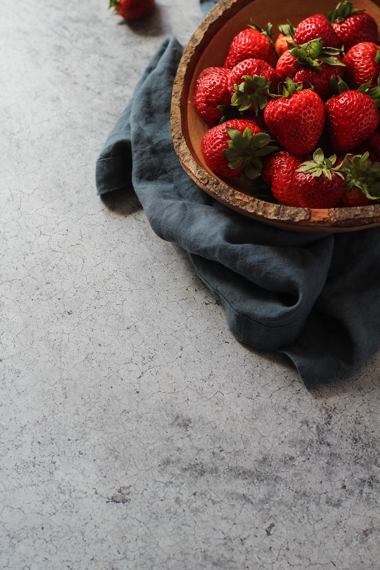 Gray Concrete Photography Backdrop 2 ft x 3 ft | 3 mm thick with strawberries up close