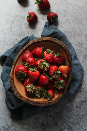 Gray Concrete Photography Backdrop 2 ft x 3 ft | 3 mm thick with strawberries in a wooden bowl