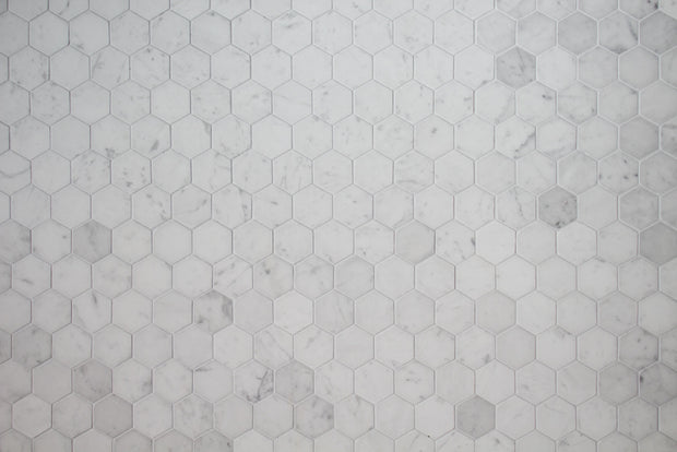 Super-Thin Marble Hexagon Tile Replica Photography Backdrop horizontal