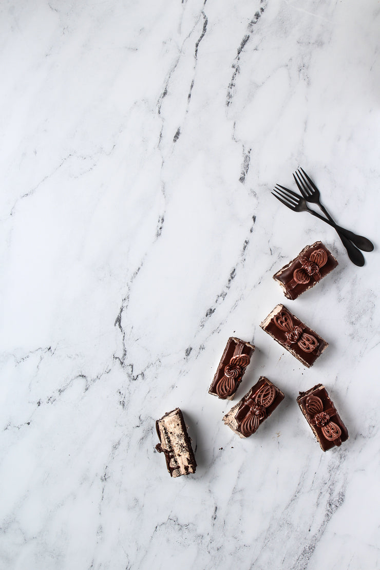 Marble Backdrop Board for Photography 2 ft x 3ft | 3 mm thick with chocolate mousse cake slices