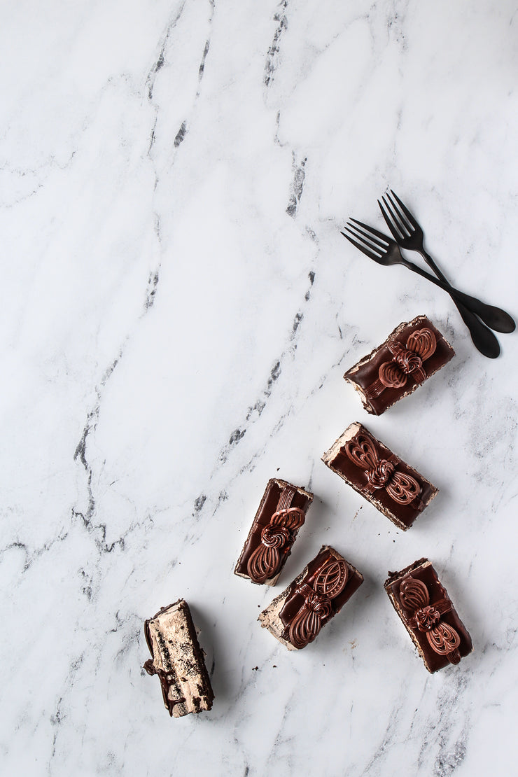 Marble Backdrop Board for Photography 2 ft x 3ft | 3 mm thick with chocolate mousse cake slices and forks
