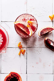 Red Moroccan drink with blood oranges on the Super-Thin & pliable Moroccan Tile Replica Photography Backdrop 