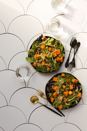 Squash salads with sparkling water in glasses on a Super-Thin & Pliable photography backdrop