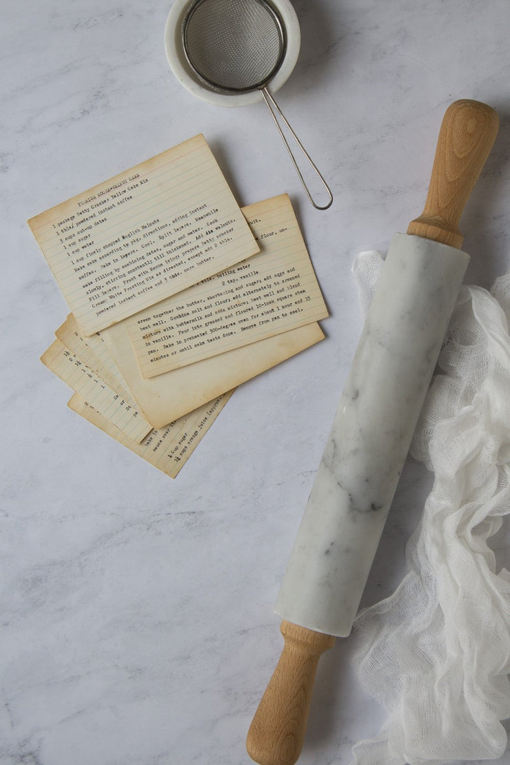 Subtle Gray Marble Backdrop Board for Photography 2 ft x 3ft board with a marble rolling pin and cheesecloth