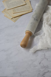 Subtle Gray Marble Backdrop Board for Photography 2 ft x 3ft physical board with a marble rolling pin up close