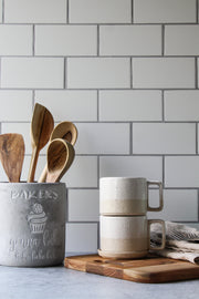 The Most Realistic Subway Tile Photography Backdrop 3ft x 2 ft | 3 mm thick with coffee cups and wooden spoons