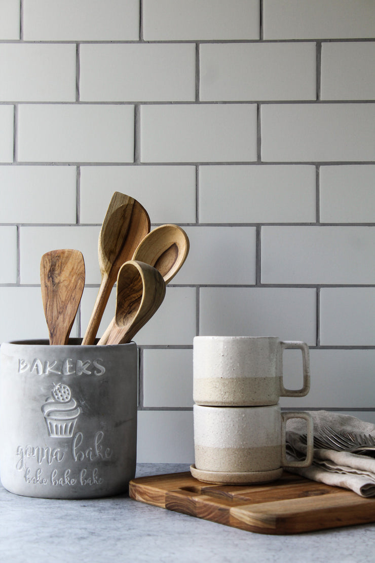The Most Realistic Subway Tile Photography Backdrop 3ft x 2 ft | 3 mm thick with wooden spoons and coffee cups