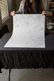 Super-Thin Marble Hexagon Tile Replica Photography Backdrop behind the scenes
