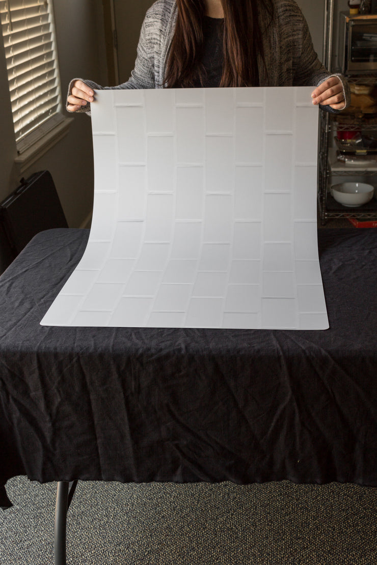 Super-Thin & Pliable Subway Tile with White Grout Photography Backdrop behind the scenes