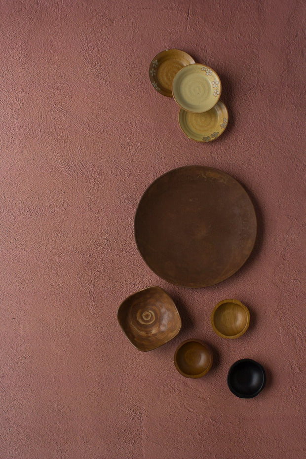 Terra Cotta Photography Backdrop 2 ft x 3ft board with brown bowls and plates