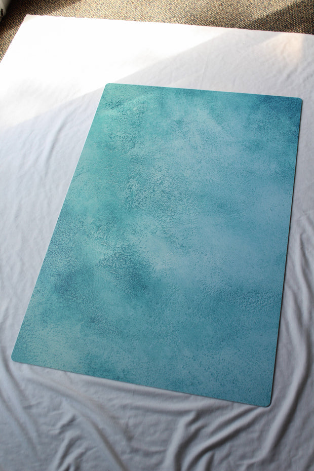 Turquoise Blue Green Painted Photography Backdrop 2 ft x 3 ft board 3 mm thick behind the scenes