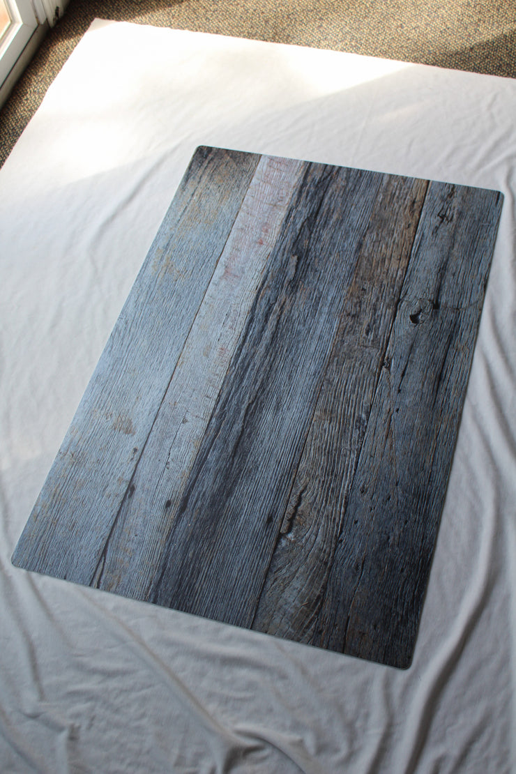 Silver Blue & White Reclaimed Wood Photography Backdrop 2 ft x 3 ft board | 3 mm thick behind the scenes